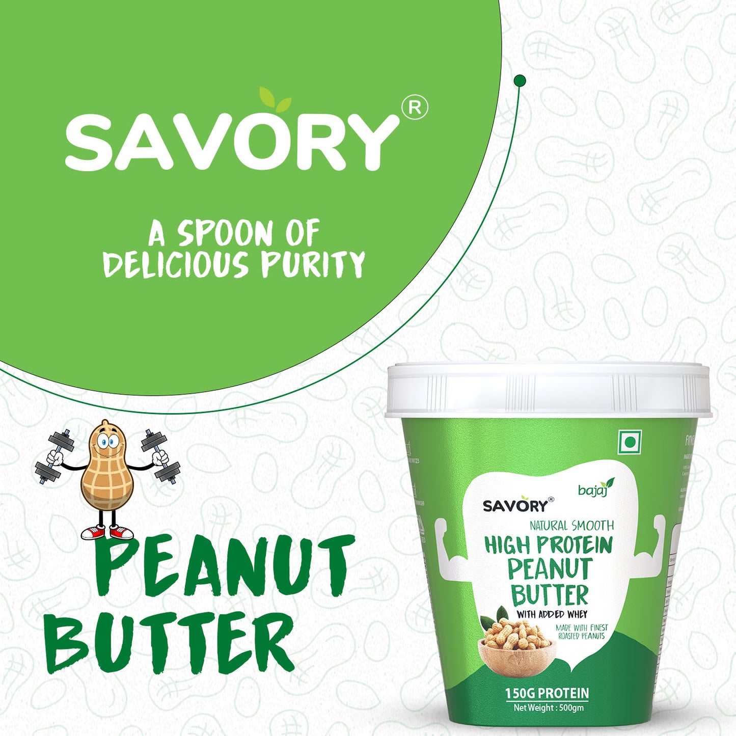 Savory Natural Smooth High Protein Peanut Butter (500g)
