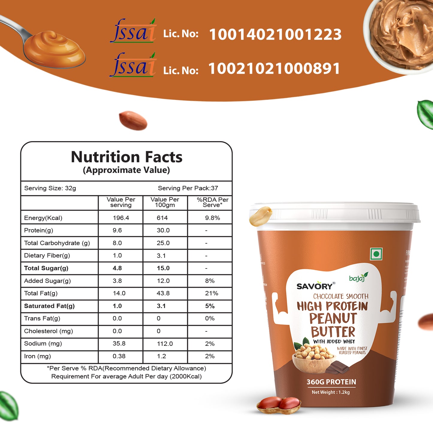 Savory Chocolate Smooth High Protein Peanut Butter (1.2kg)