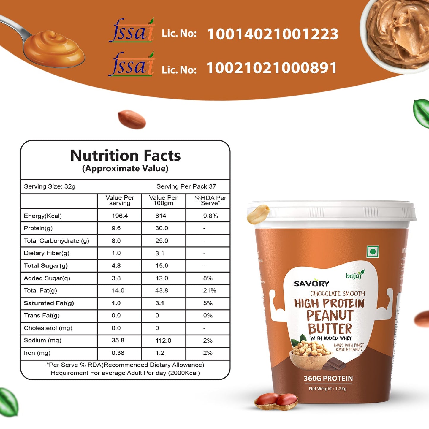 Savory Chocolate Smooth High Protein Peanut Butter (1.2kg)