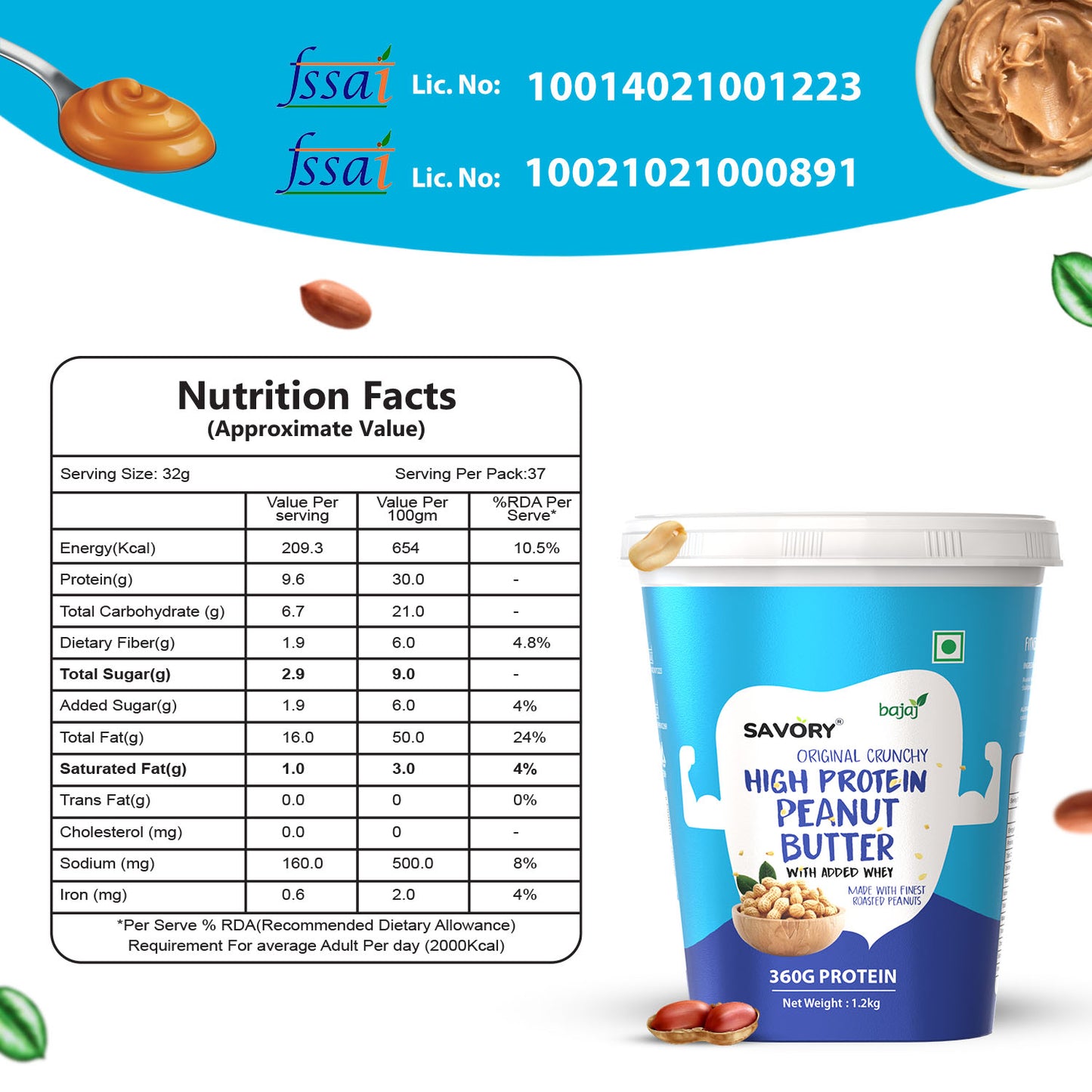 Savory Original Crunchy High Protein Peanut Butter (1.2kg)