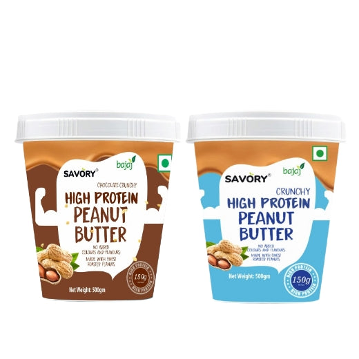 Savory Combo of Chocolate Crunchy + Crunchy High Protein Peanut Butter (500g x 2)