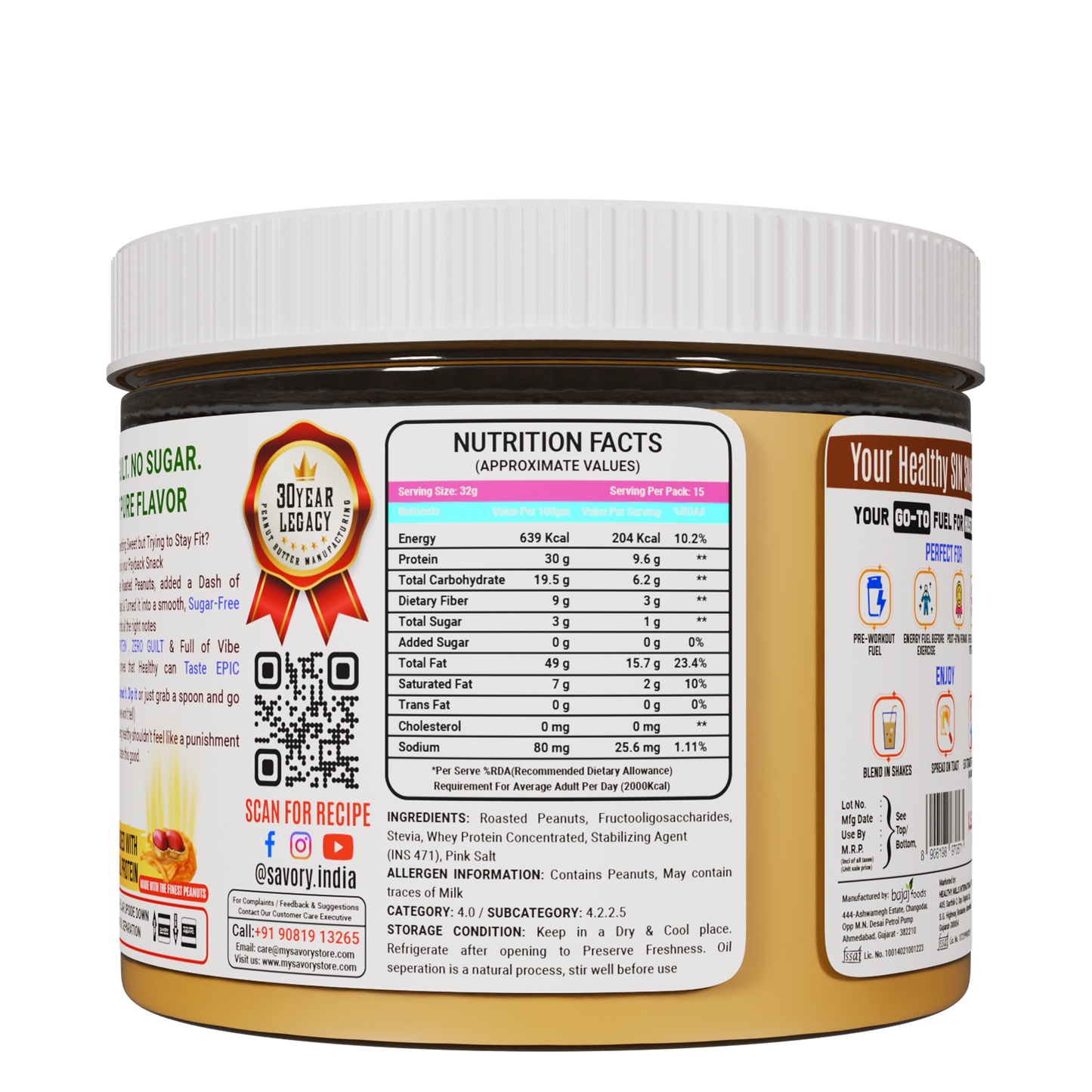 savory original smooth peanut butter - sugar free (500g) | wholesale carton pack