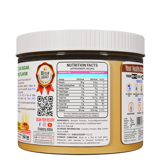 Savory Original Smooth Peanut Butter - Sugar Free - 500g | Wholesale Carton Pack
