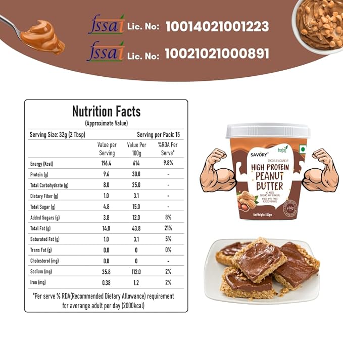 Savory Combo of Chocolate Crunchy + Crunchy High Protein Peanut Butter (500g x 2)